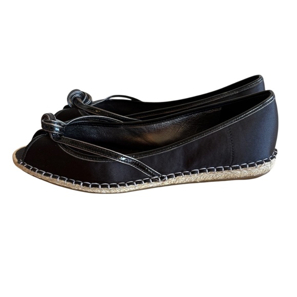Cole Haan G Series Sabella Black Satin Peep Toe Espadrille Flats Size 11 w/ Box - Picture 4 of 15